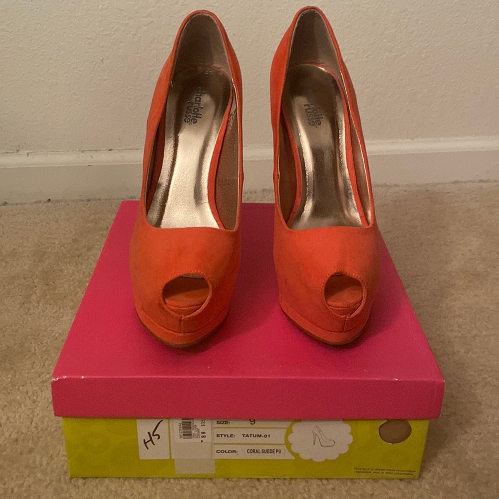 Charlotte Russe Coral Open Toe Pumps